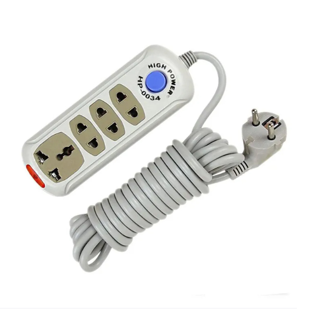 Picture of High Power HP 4 Gang Socket Multiplug Power Strip – 4 Port Extension with 2M/5M Cable | 2500W Max Load | Overload & Surge Protected | Power Switch & Indicator | 2 Pin Plug – White - White
