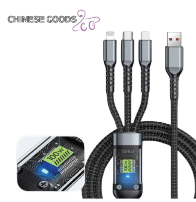 Picture of 100W 3-in-1 Fast Charging Cable with Smart Display – Pure Copper Core - Multicolor