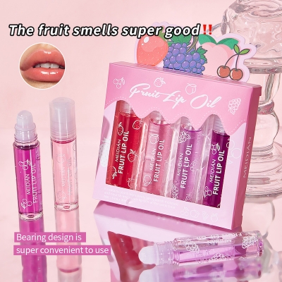 Picture of Dragon Ranee 4 Pcs Fruit Lip Oil Set Lip Gloss Crystal Jelly Liquid Lipstick Set