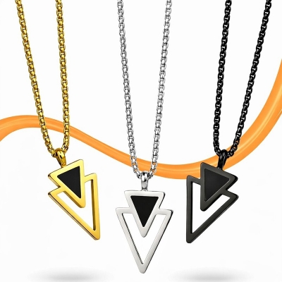 Picture of Men's Stainless Steel Double Triangle Pendant Necklace