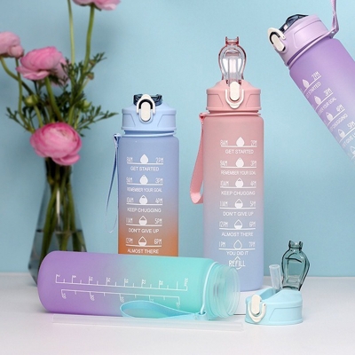Picture of 800ml Cute Water Bottle Frosted Cartoon Portable Motivational Water Cup With Plastic Straw Outdoor Sports Camping Drinking ToolsBasketball