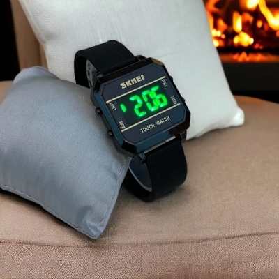 Picture of Skmei Digital And Green Light Silicone Belt touch screen square body standard Watch For Men's