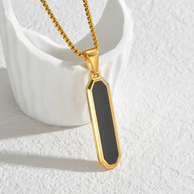 Picture of Stainless steel Golden  Bar black Resin Necklace Pendant Custom Engraving For Men