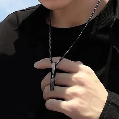 Picture of Steel Vertical Bar Pendant Necklaces For Men - Black