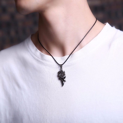 Picture of Men's Punk Dragon Flame Titanium Stainless Steel Cool leather chain Pendant Necklace Men's necklace/Unique Design Pendant Chain For Men's/ Chain For Men/Men's Pendant