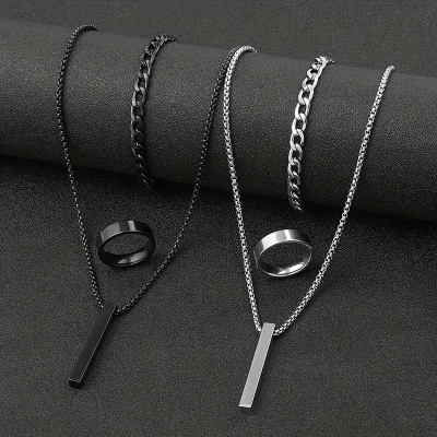 Picture of 3pcs/set Men's Fashion Alloy Cross Pendant Necklace + Bracelet + Ring Set  for Men