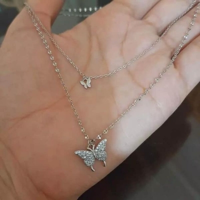 Picture of Pendant Necklace Allergy Free Necklace Chain Jewelry with Double-Layer Butterfly Pendant
