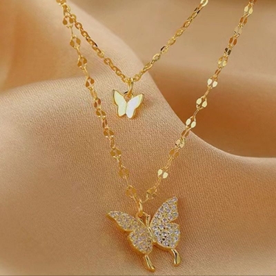 Picture of Shiny Butterfly Necklace Exquisite Golden Crystal Pendant Collar Chain Necklace Ladies Clavicle Chain Wedding Party Jewelry Gift MIO Super Store