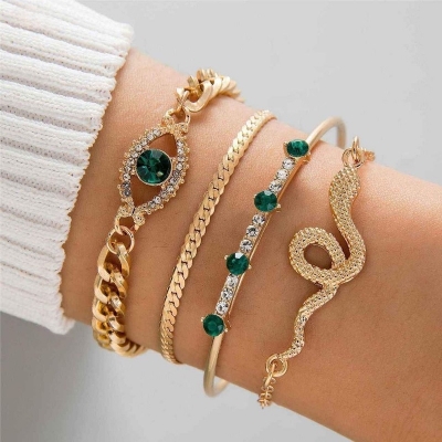 Picture of Cute Green Fashionable Snake Imitation Gemstone Bangle Bracelet For  Women