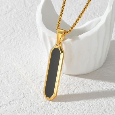 Picture of Stainless steel Golden  Bar black Resin Necklace Pendant Custom Engraving For Men