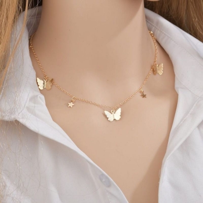 Picture of Butterfly Necklace For Women Lady Fashion Chain Choker Sparkling Classic Girl Necklace For Women