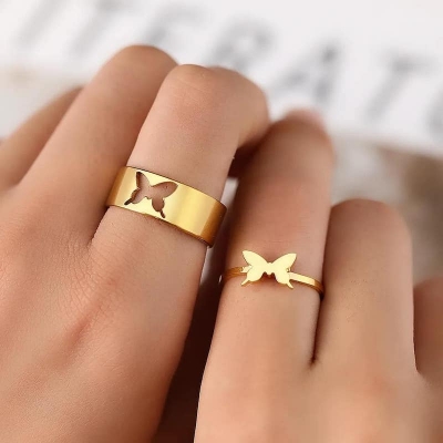 Picture of Butterfly King and Queen Couple Ring Set-2Pcs