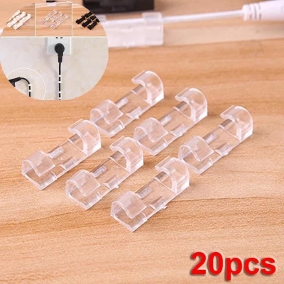 Picture of 20pcs Adhesive Data Cable Charging Wire Holder Clips Wall Desktop Cable Organizer Peeling and Mounting,