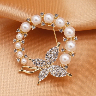 Picture of Flower White Pearls Hijab pin(Golden color) Fashion Creative Safty Pins For girls and Women