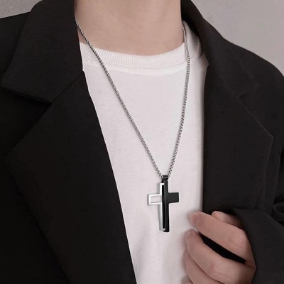 Picture of Black Trendy Simple Stainless Steel Silver Necklace For Men