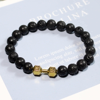 Picture of Golden  Matte Stone Dumbbell Sports Bracelet for Men