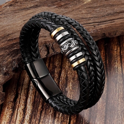 Picture of Vintage Men Weave Faux Leather Bracelet Bangle Wristband Party Jewelry Gift