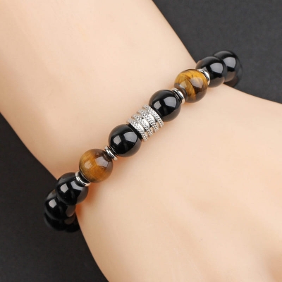 Picture of Tiger Eye Stone Charm Stainless Steel Accessories Chain Bracelets for Men