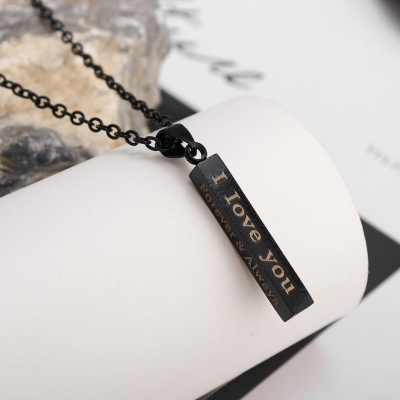 Picture of Black  Stainless Steel Necklace I Love You Wish Pendant Chain For Men