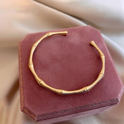 Picture of Simple Stainless Steel Golden Color Bamboo Joint Bracelet for Women Men Romantic Party Gift Fashion Jewelry