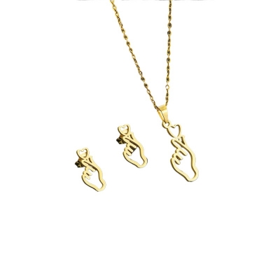 Picture of Fashionable And Creative Light Luxury Design Metal Hollow Hand Heart  Necklaces For Women