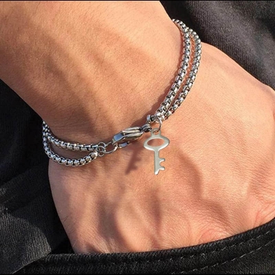 Picture of Men Stainless Steel Bracelet with Hollow Cross Lobster Claw Clasp Charm Punk Hip Hop Jewelry Bracelet for Men