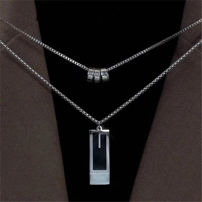 Picture of Silver-Coloured Chain with a Rectangular Pendant for Men Chain for Men