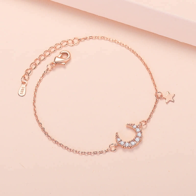 Picture of Sterling Silver CZ Moon Star Bracelet for Women