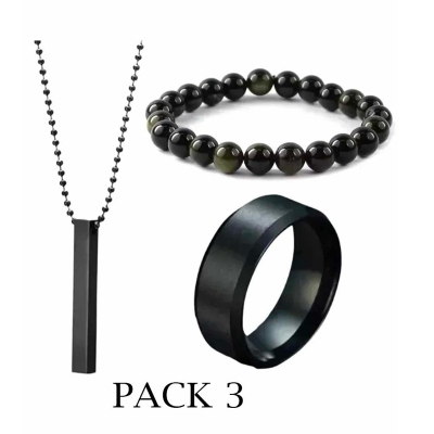 Picture of BELLINA Stylish Bar Pendant Set,Chain, Finger Ring Set And Oval Kada Bracelet For Boys And Men (Pack Of 3)