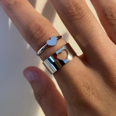 Picture of 2pcs set Simple Open Rings Set Love Couple Rings