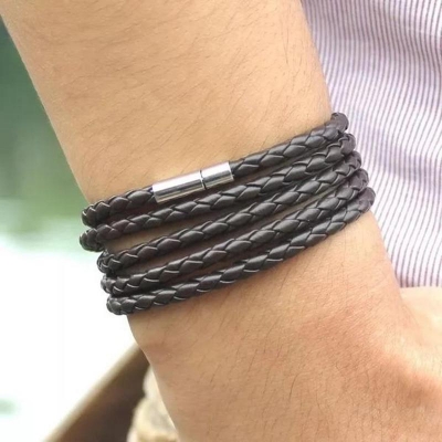 Picture of Woven Bracelet Leather Wristband Interlaced Cuff Bangle 3 Wrap Around Rope Bracelet