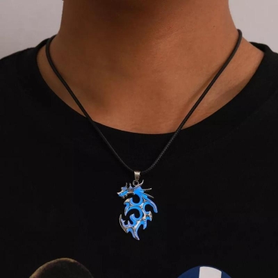 Picture of Fashion trendy men domineering luminous flame dragon necklace personality pendant luminous dragon sweater chain collarbone chain couple jewelry