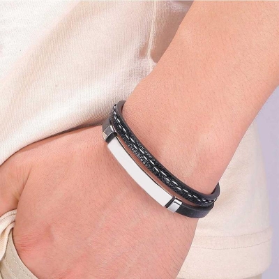 Picture of Leather Braided Bracelet For Men - Bracelet