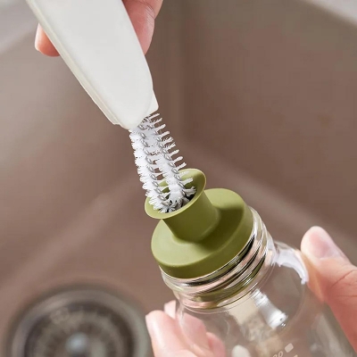 Picture of BABYBASKET 3 in 1 Tiny Bottle Cup Lid Detail Brush Straw Cleaner Tools Water Bottle Cleaning Crevice Brush for Bottles Carrot Clean Brushes for Nursing Bottle Cups Cover