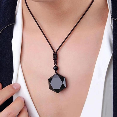 Picture of Mens Womens coffee Obsidian Pendant Stones Amulet Star David Hexagram Healing Necklace