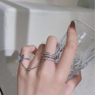 Picture of Stylish - Modern Vibe - Highly Durable - Double Finger Chain Rings For Women Tassel Butterfly Ring - Sustainable Choice - Understated Sophistication