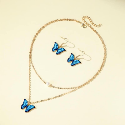 Picture of Butterfly Pendant Necklace Bracelet Earrings Set for Women