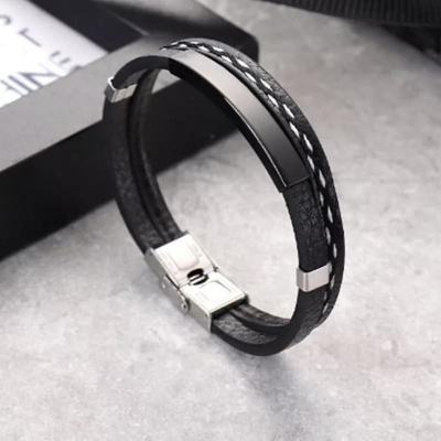 Picture of New Leather Bracelet With Engraved Coordinates Bracelet For Men