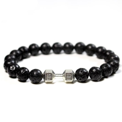 Picture of Refined Taste - Fit Life Black Matte Stone Dumbbell Shape Bracelet Fitness Motivation Gym for Men - Durabilty Assured - Durablity Assurance