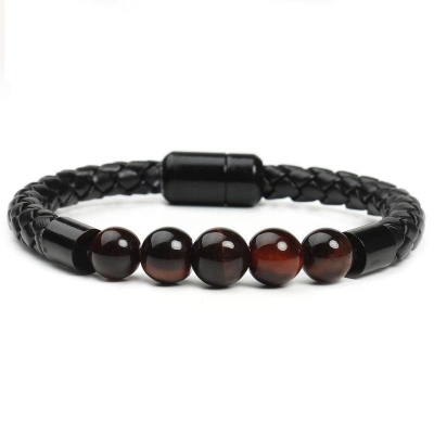 Picture of Natural Stone Bracelet Braided Leather Bracelet Black  Bracelet for Men
