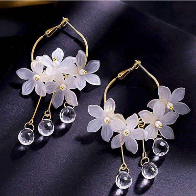 Picture of Refined Taste - Fashion Flower Tassel Drop Earrings For Women Trendy Shiny Moon Star Pearls Dangle Earrings - Durabilty Assured
