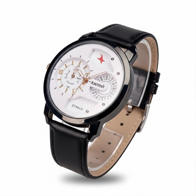Picture of Black  Round Lather  Best Watch For Men's White!- ঘড়ি