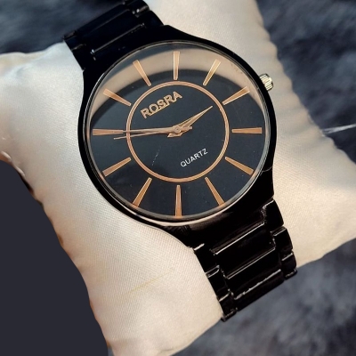 Picture of Stainless Black Band Quartz Wrist Watch Black Turntable Dial Men