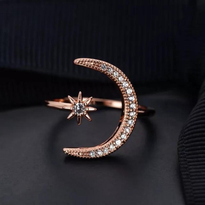 Picture of Rose Golden  Moon Ring For Women Fashion Adjustable Ring