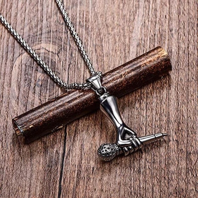 Picture of Mini Hand Microphone Necklace Pendant Stainless Steel Trendy Simple Chain Necklace For Men