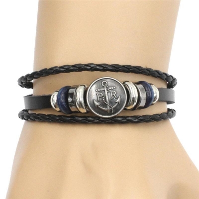 Picture of Black Braided Men Leather Bracelet Stainless Steel Magnetic Buckle