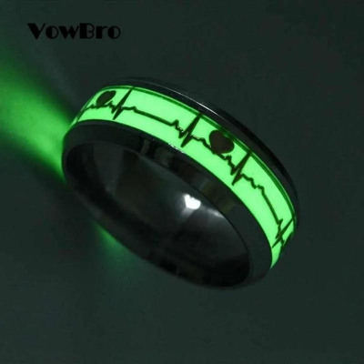 Picture of Stainless Steel Luminous Rings Glow In The Dark Fluoresce Finger Ring-Black