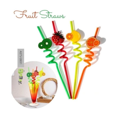 Picture of Kids Funny  Fruit Spiral Drinking Straw For Kids In Various Attractive Designs And Shape, Set Of 4 Pcs