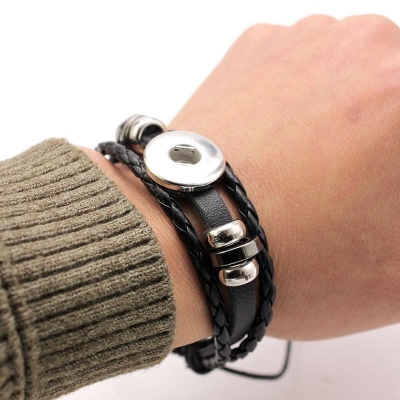 Picture of Braided Leather Rope Bracelet Stainless Steel Magnetic Buckle Bracelet