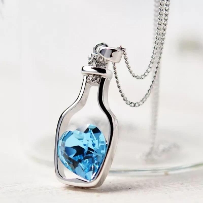 Picture of Ladies Fashion Popular Crystal Necklace Heart Love Chain Necklaces & Pendants For Women 2020 Gifts Love Drift Bottles Necklace